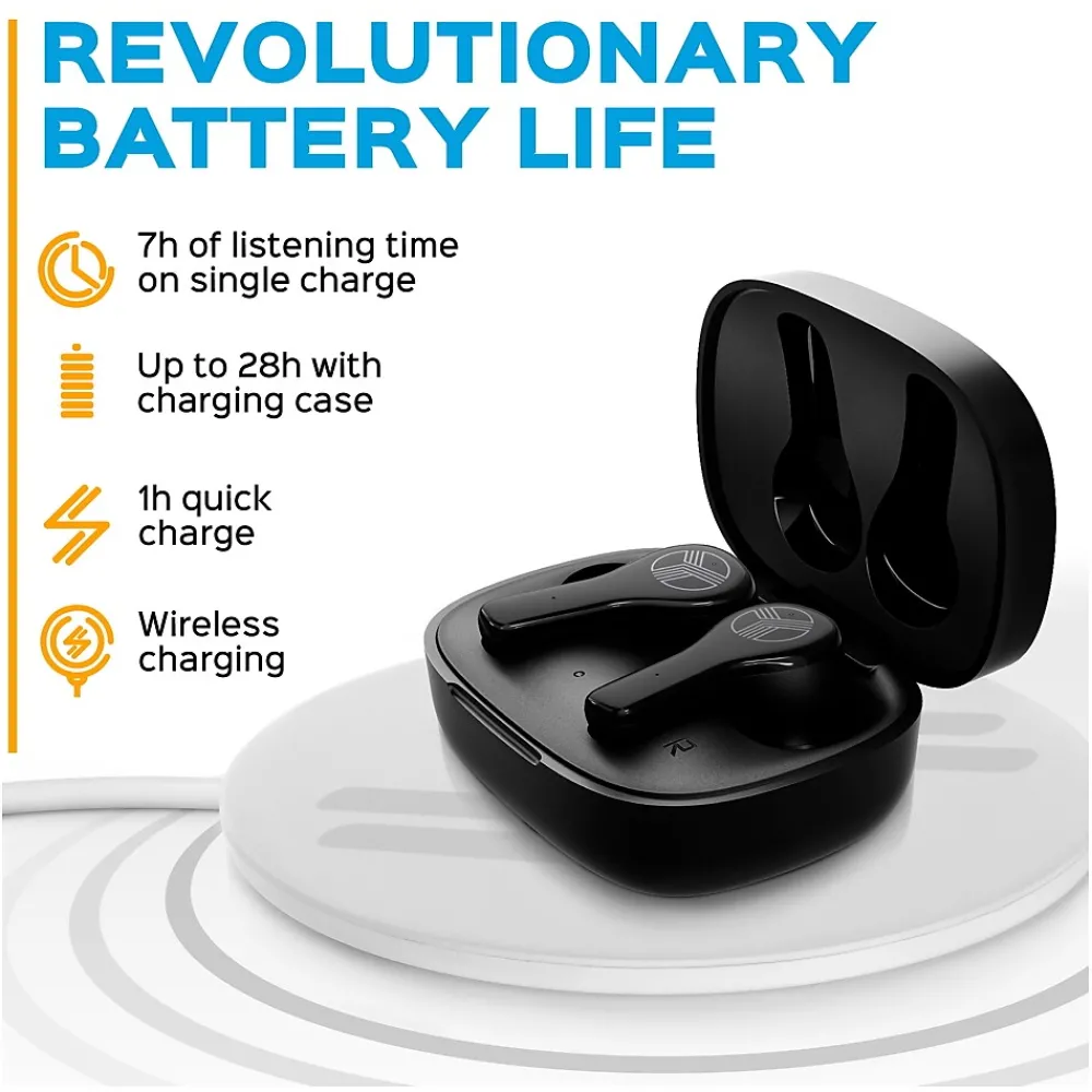WX8 True Wireless IPX8 Waterproof Earbuds, Bluetooth, Black<Treblab