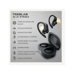 X3-Pro Bluetooth Wireless Earbuds with Earhooks, Charging Case (X3-PRO-W)<Treblab Best