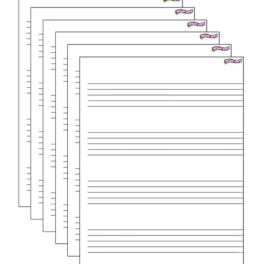 Dry Erase*Trend Enterprises Trend Music Staff Wipe-Off Chart Laminated Paper Dry-Erase Whiteboard, 17" x 22", 6/Pack (T-27304-6)