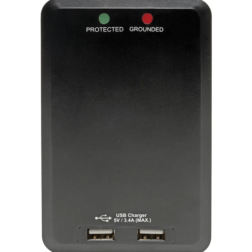 Tripp Lite Protect It! 6-Outlet Side-Load Surge Protector Wall Tap with 2 USB Charging Ports, Black, (TLP6SLUSBB)