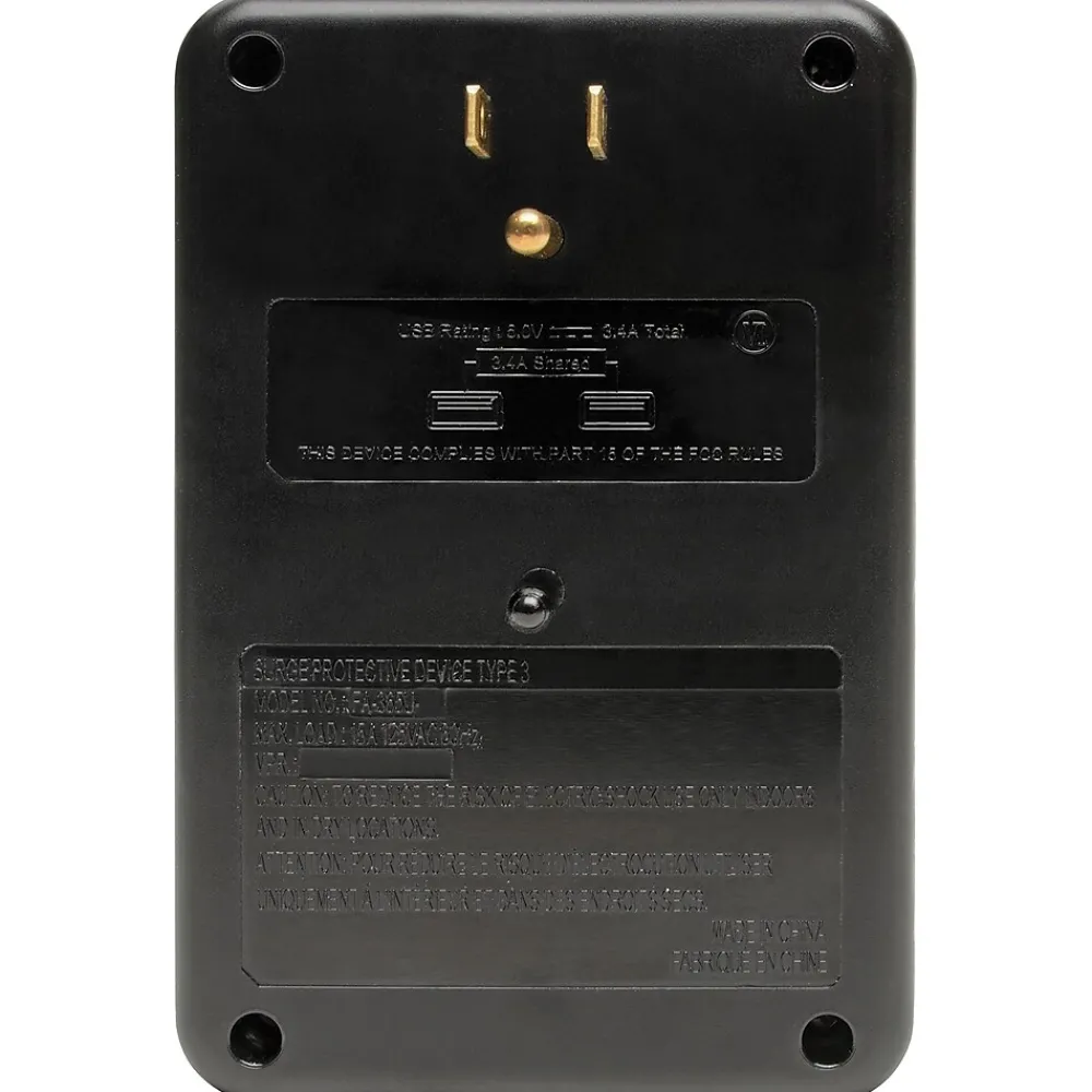 Tripp Lite Protect It! 6-Outlet Side-Load Surge Protector Wall Tap with 2 USB Charging Ports, Black, (TLP6SLUSBB)