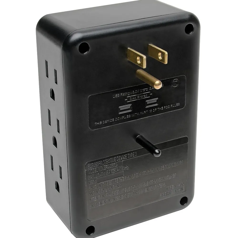Tripp Lite Protect It! 6-Outlet Side-Load Surge Protector Wall Tap with 2 USB Charging Ports, Black, (TLP6SLUSBB)