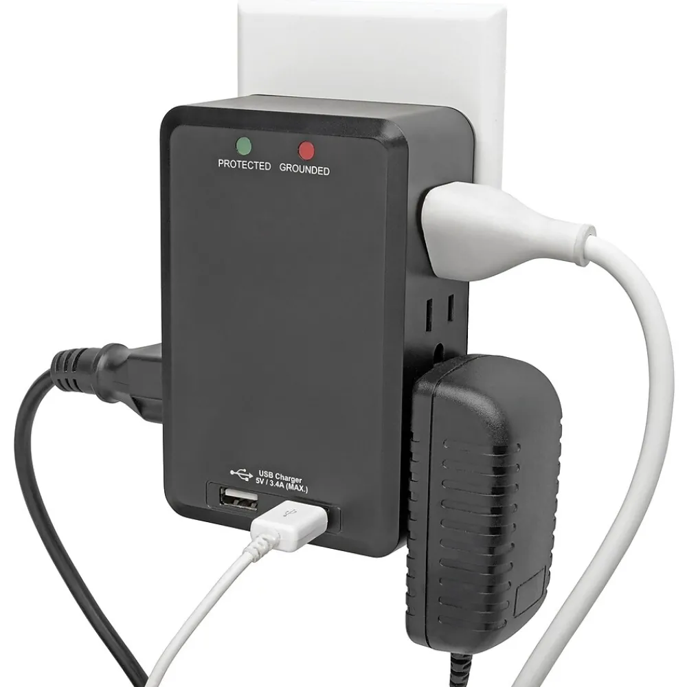 Tripp Lite Protect It! 6-Outlet Side-Load Surge Protector Wall Tap with 2 USB Charging Ports, Black, (TLP6SLUSBB)