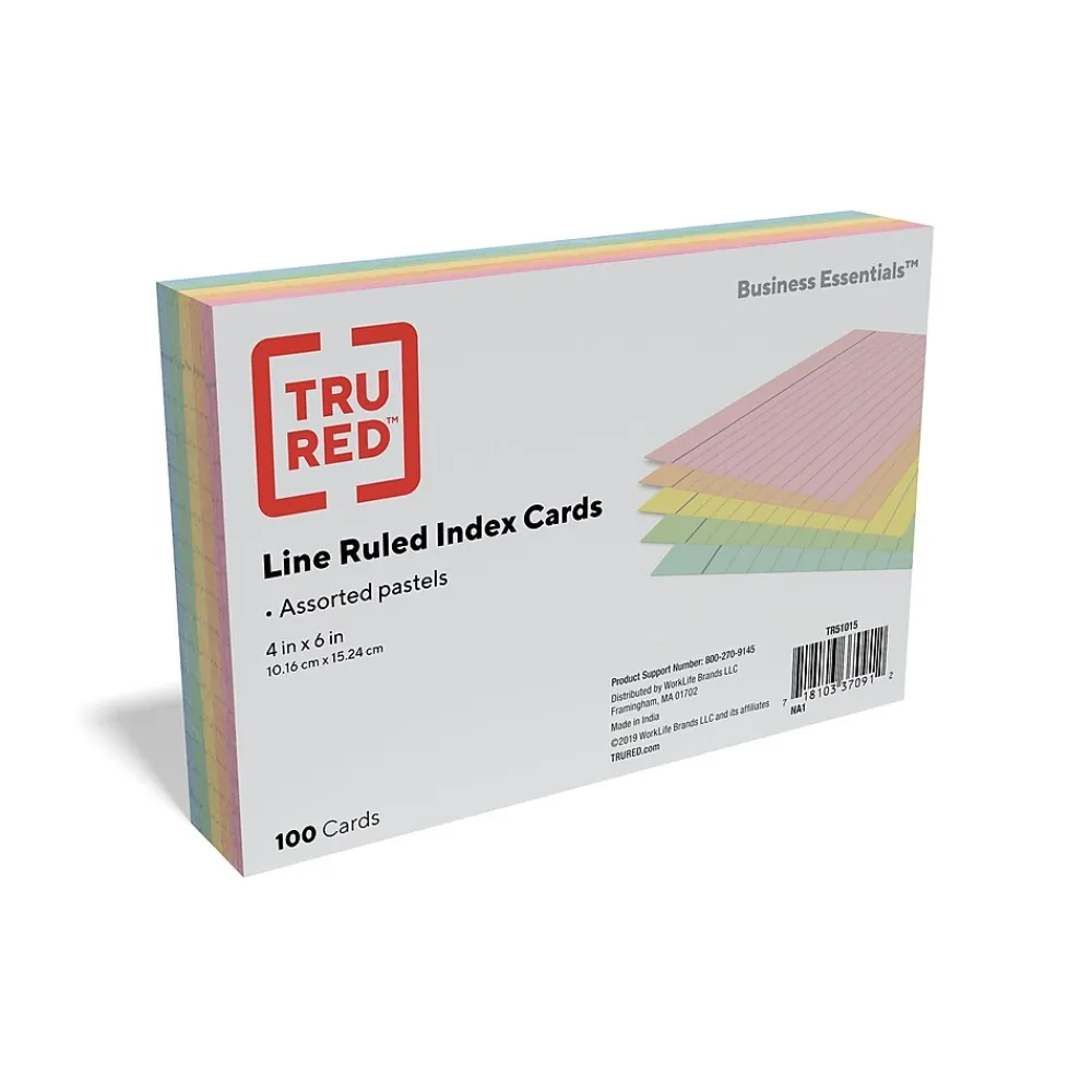 Index Cards*TRU RED ™ 4" x 6" Index Cards, Lined, Assorted Colors, 100/Pack (TR51015)