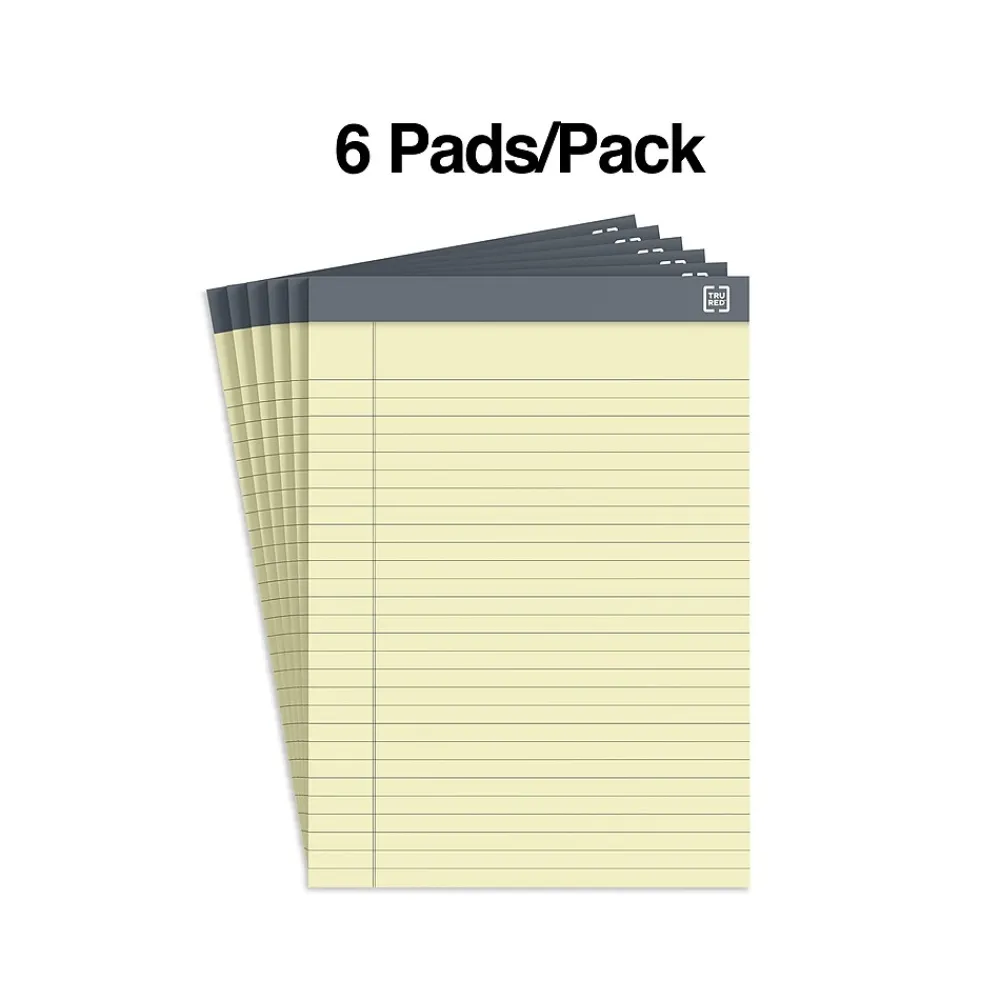 Notepads|TRU RED ™ Achieve Notepad, 8.5" x 11.75", Wide Ruled, Canary, 50 Sheets/Pad, 6 Pads/Pack (TR57364)