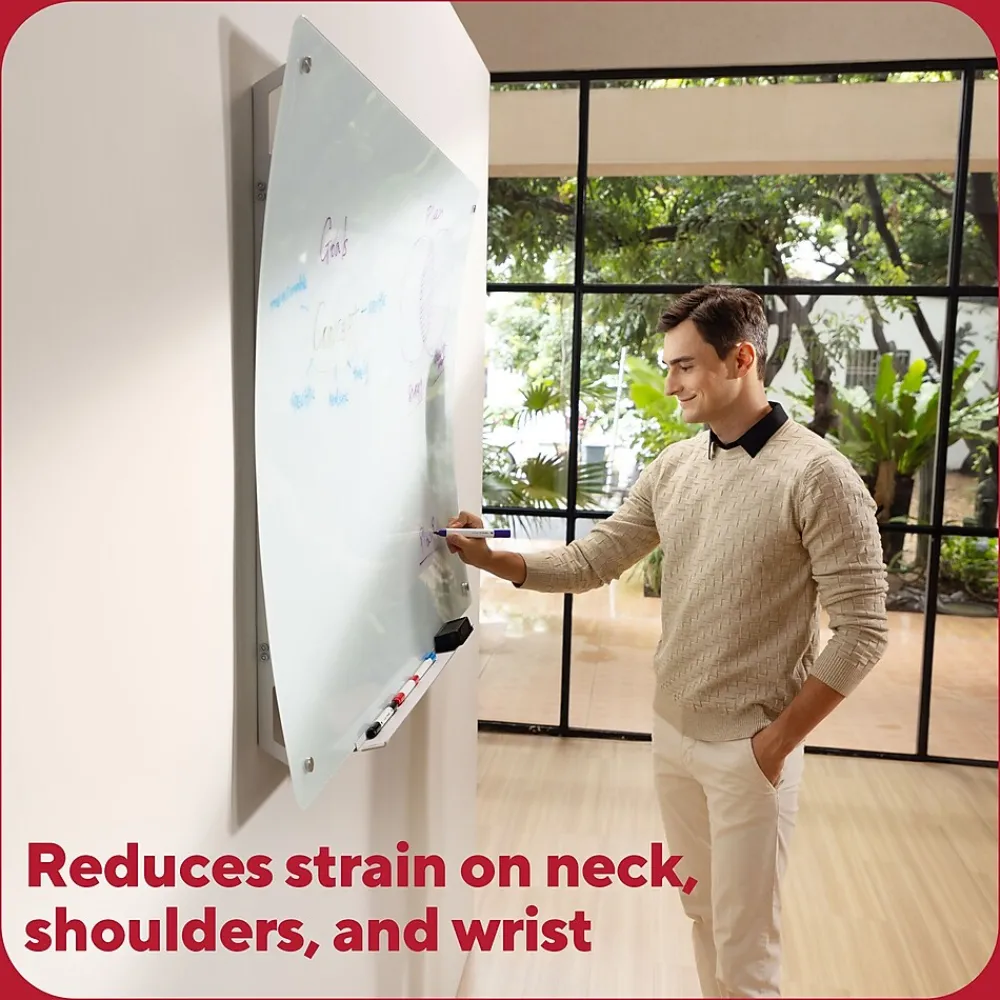 Dry Erase*TRU RED ™ Ergonomic Curved Magnetic Glass Dry-Erase Whiteboard, 4' x 3' (TR62094)