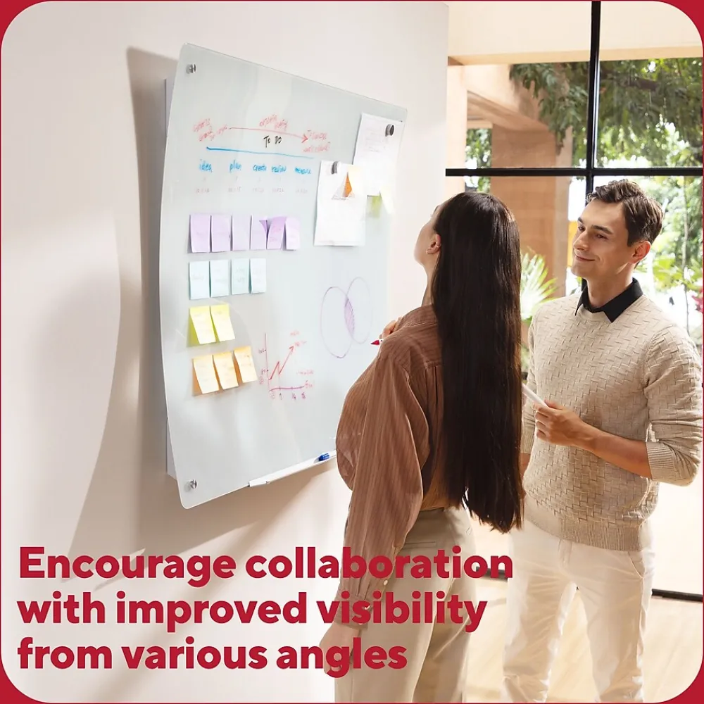 Dry Erase*TRU RED ™ Ergonomic Curved Magnetic Glass Dry-Erase Whiteboard, 4' x 3' (TR62094)