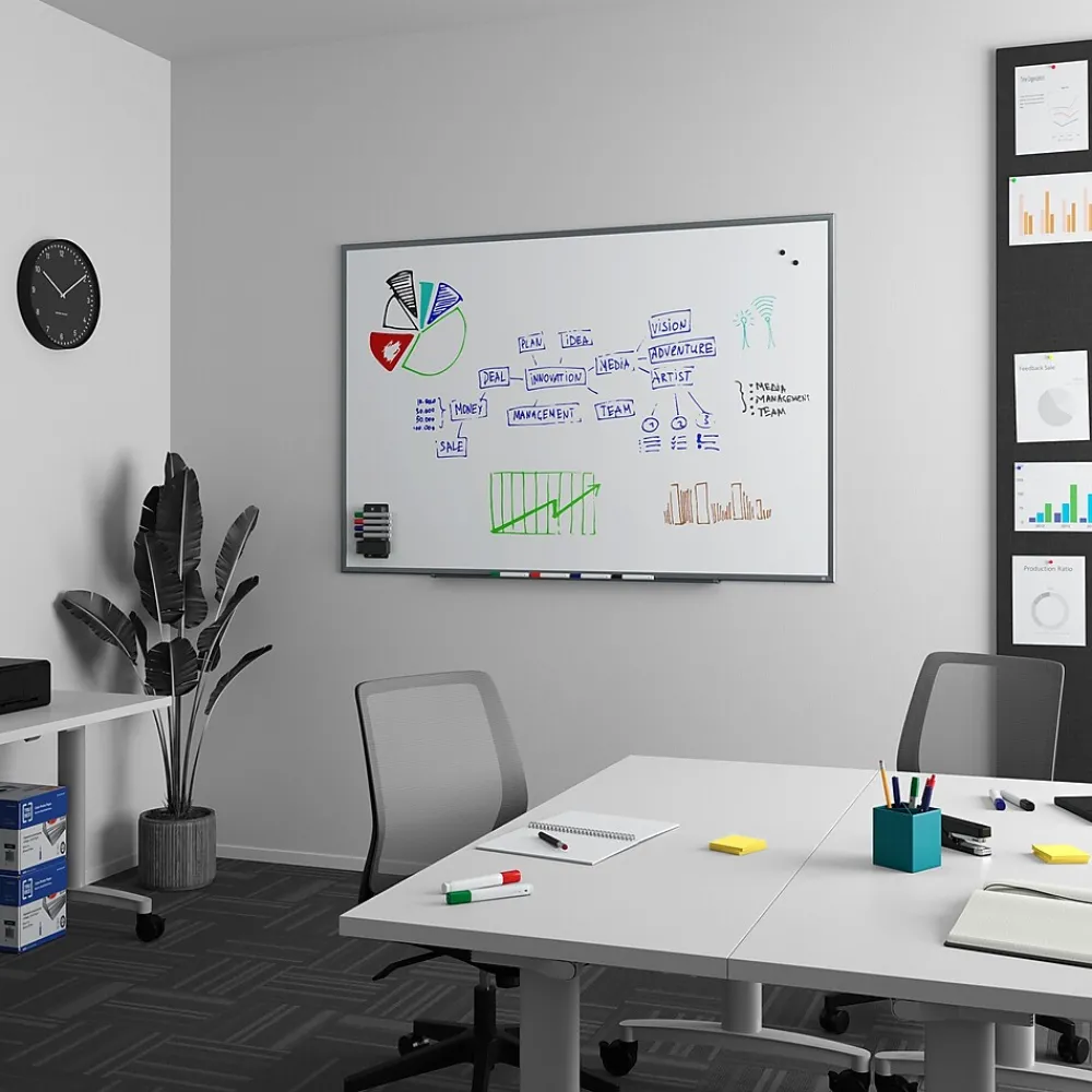 Dry Erase*TRU RED ™ Magnetic Steel Dry Erase Board, Satin Frame, 6' x 4' (TR61177)
