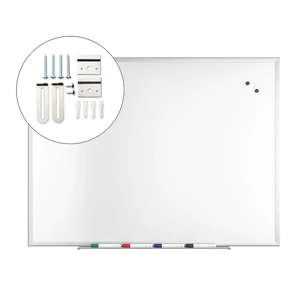 Dry Erase*TRU RED ™ Magnetic Steel Dry Erase Board, Satin Frame, 4' x 3' (TR61175)