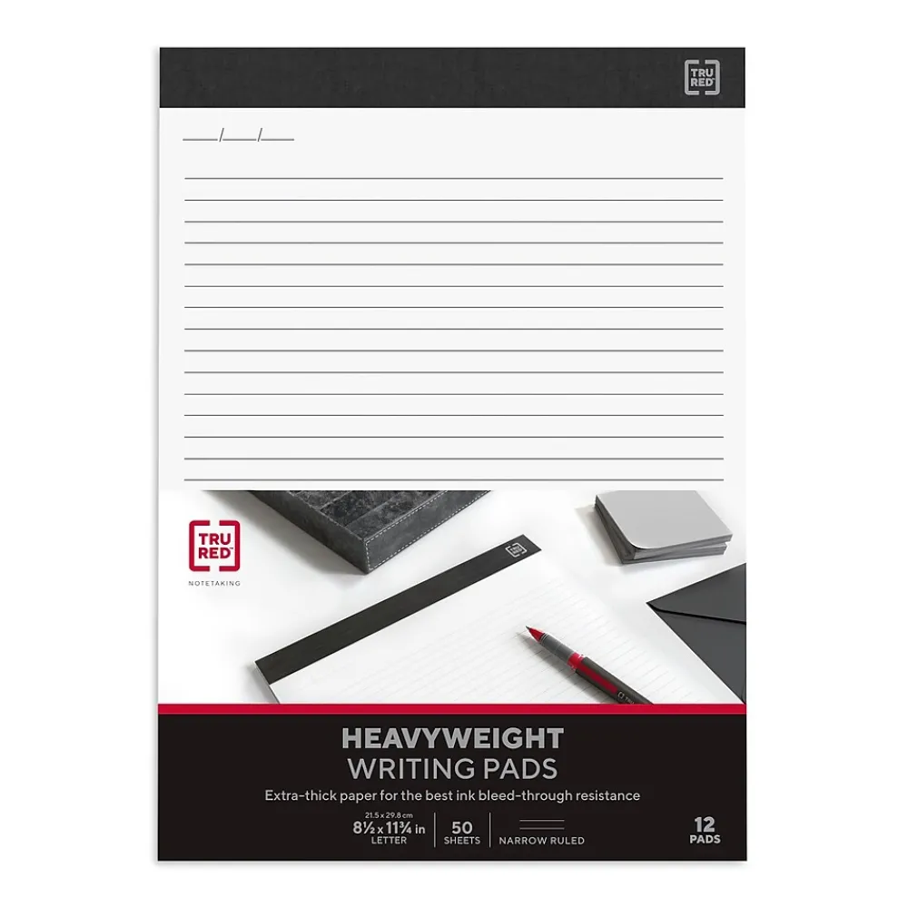 Notepads|TRU RED ™ Notepads, 8.5" x 11.75", Narrow Ruled, , 50 Sheets/Pad, 12 Pads/Pack (TR57384) White