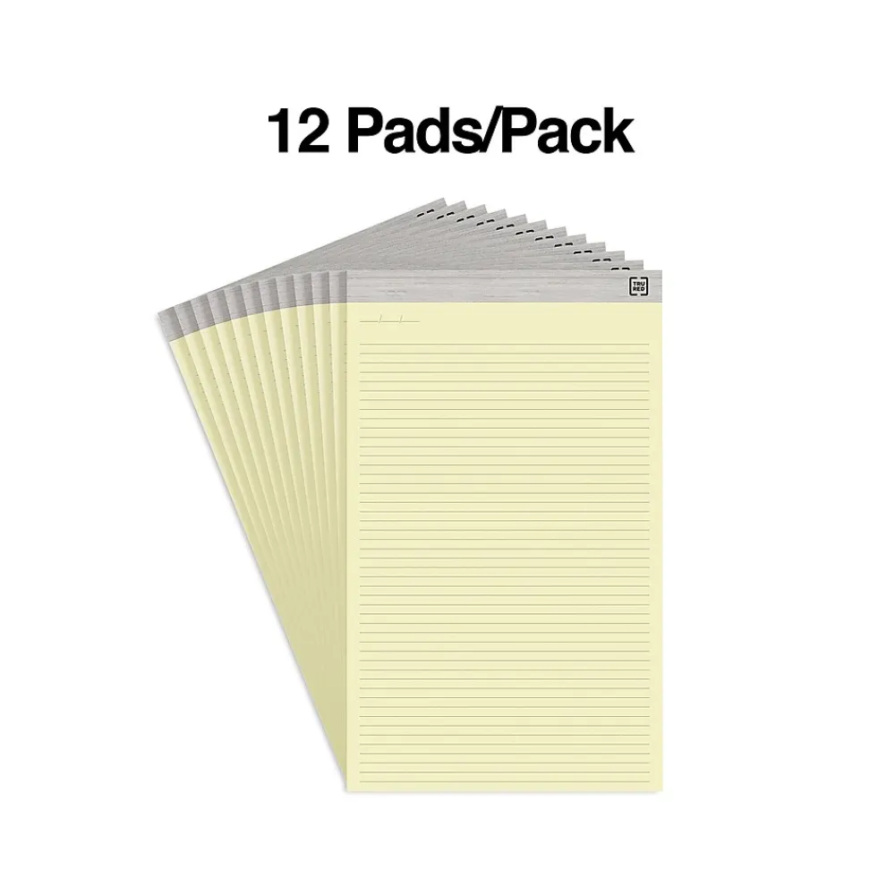 Notepads|TRU RED ™ Notepads, 8.5" x 14", Wide Ruled, , 50 Sheets/Pad, 12 Pads/Pack (TR57386) Canary