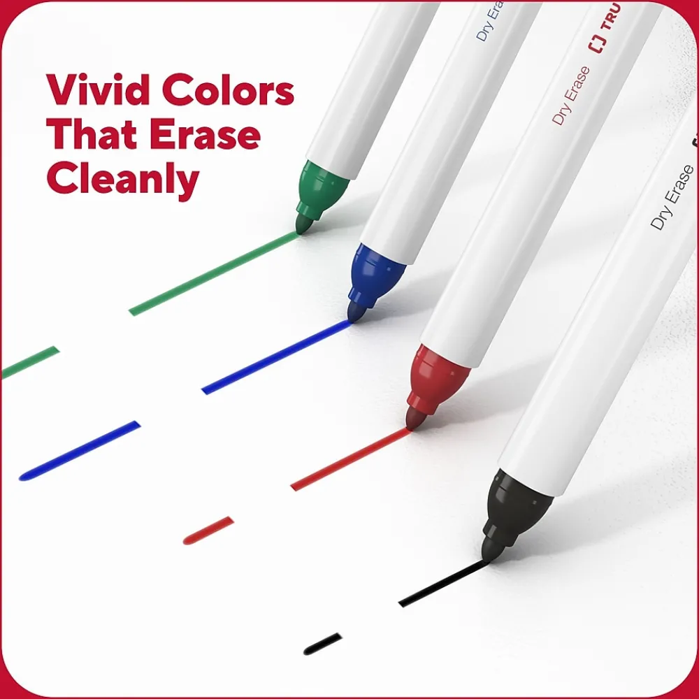 Markers|TRU RED ™ Pen Dry Erase Markers, Fine Tip, Black, 12/Pack (TR61435/TR54566)