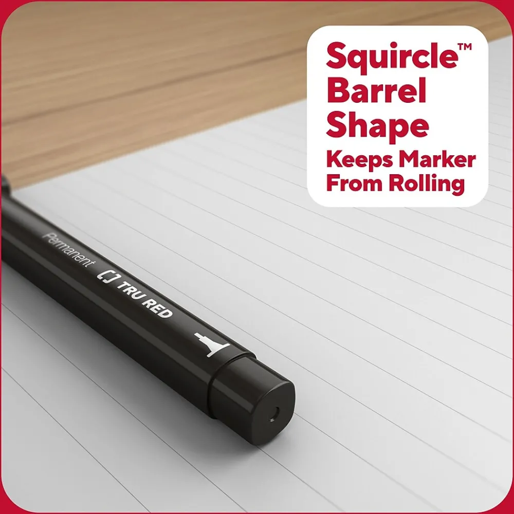 Markers|TRU RED ™ Pen Permanent Markers, Ultra Fine Tip, Black, 5/Pack (TR54525)