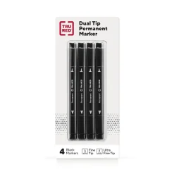 Markers|TRU RED â„¢ Pen Permanent Markers, Twin Tip, , 4/Pack (TR57829) Black