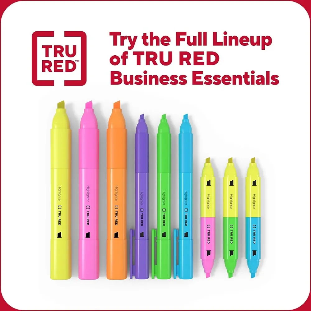 Highlighters|TRU RED ™ Pocket Stick Highlighter with Grip, Chisel Tip, Yellow, 36/Pack (TR54582)