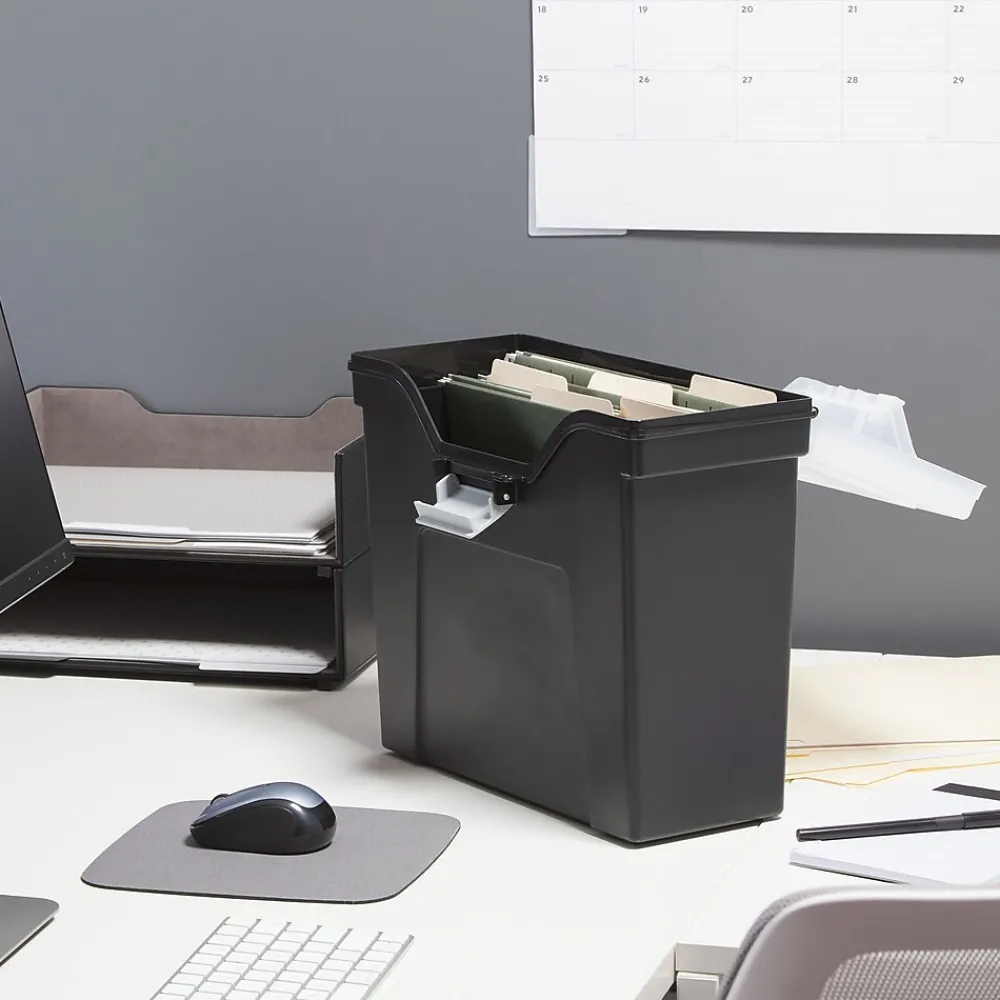 File Storage|TRU RED ™ Slim Portable File Tote, Letter Size, Black, 5/Carton (TR58297CT)