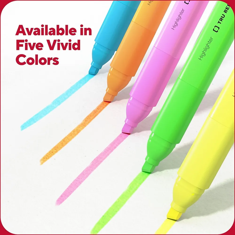 Highlighters|TRU RED ™ Tank Highlighter with Grip, Chisel Tip, Yellow, Dozen (TR54579)