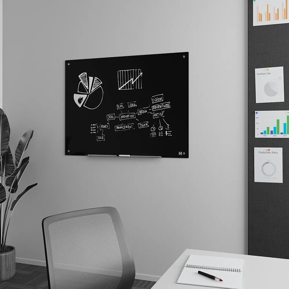 Dry Erase*TRU RED ™ Tempered Glass Dry Erase Board, Black, 4' x 3' (TR61200)
