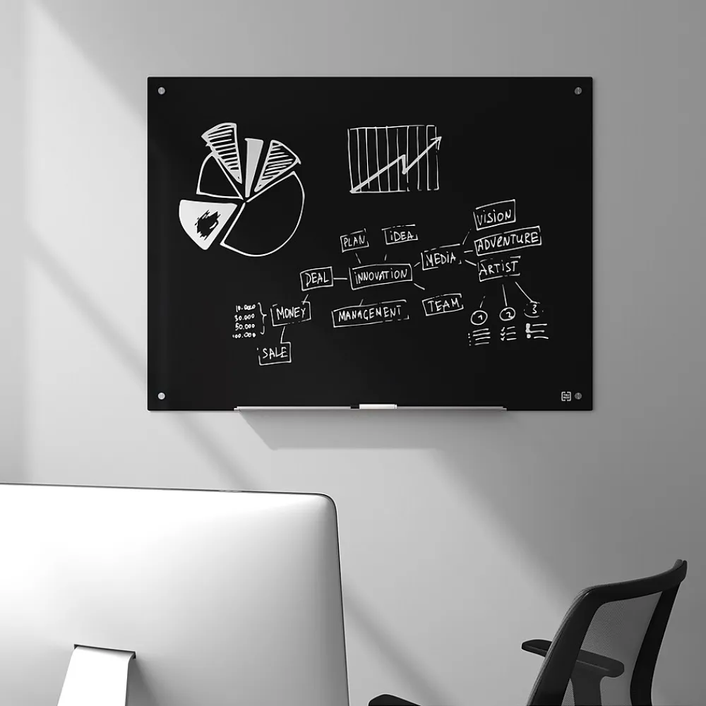 Dry Erase*TRU RED ™ Tempered Glass Dry Erase Board, Black, 4' x 3' (TR61200)