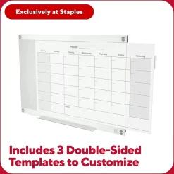 Dry Erase*TRU RED ™ Templated Magnetic Glass Dry-Erase Whiteboard, 3' x 2' (TR62139)