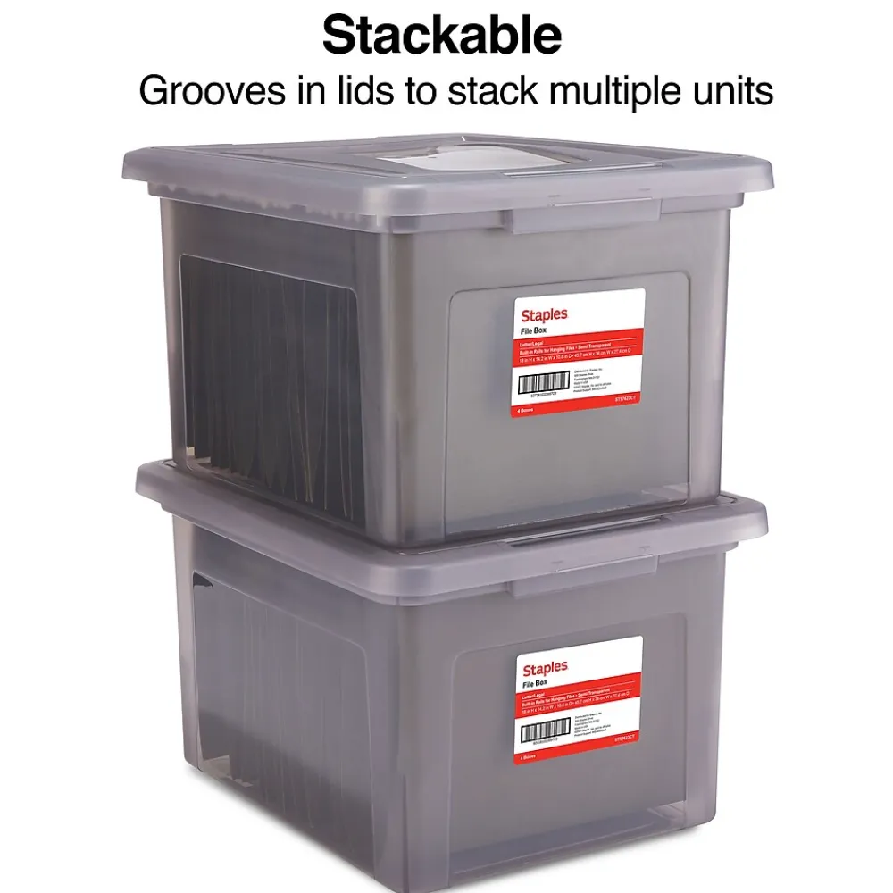 File Storage|TRU RED ™ Weather-Resistant File Box, Letter/Legal, Frost Gray, 4/Carton (TR57623CT)