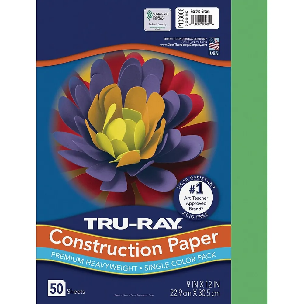 Construction Paper*Pacon Tru-Ray 9" x 12" Construction Paper, Festive Green, 50 Sheets (P103006)
