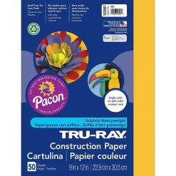 Construction Paper*Pacon Tru-Ray® Construction Paper, Gold, 9" x 12", 50 Sheets Per Pack, 5 Packs (PAC102997-5)