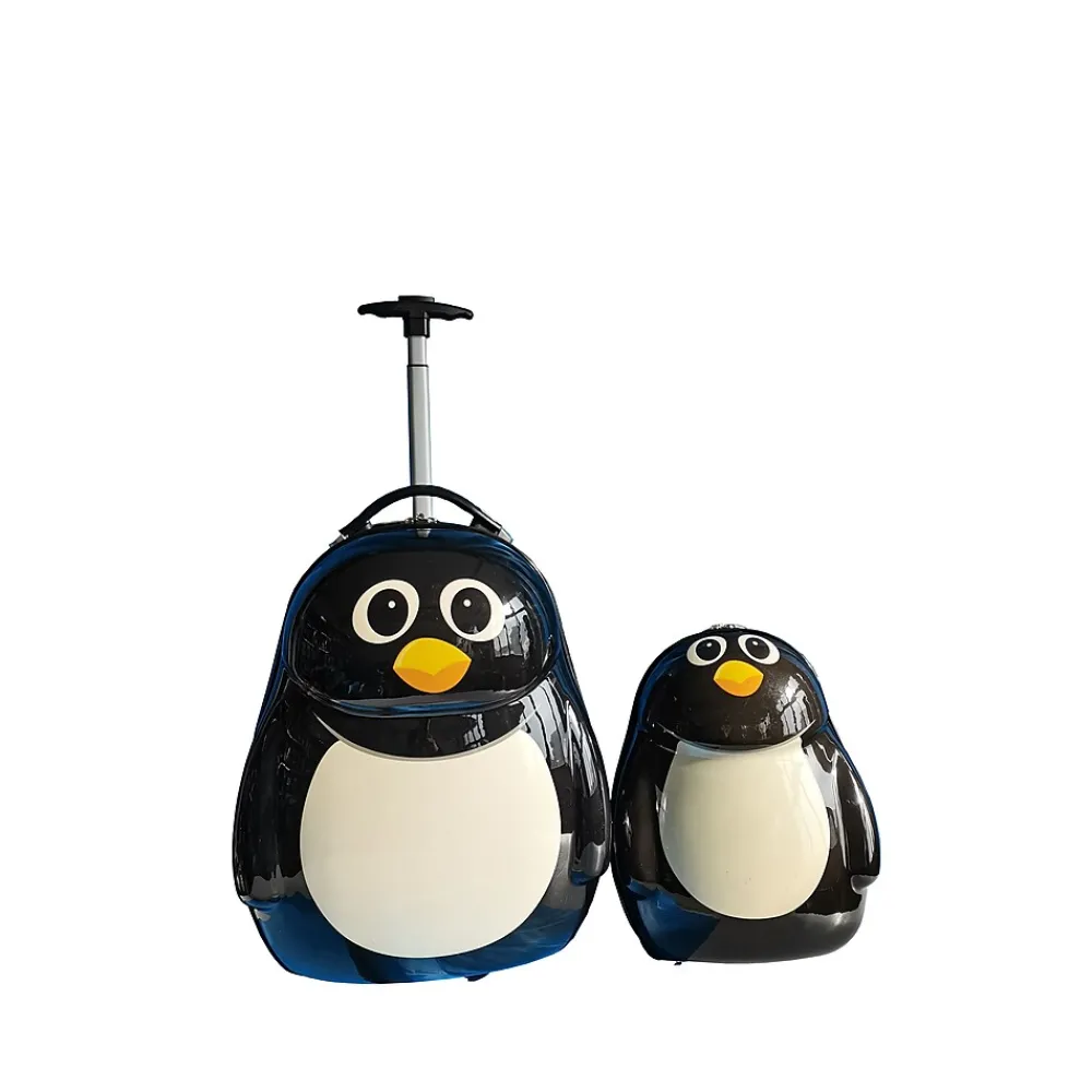 Penguin 2-Piece Hardside Carry-On Luggage Set with Wheels, TSA Checkpoint Friendly, Black (T0378-Penguin)<TUCCI Sale
