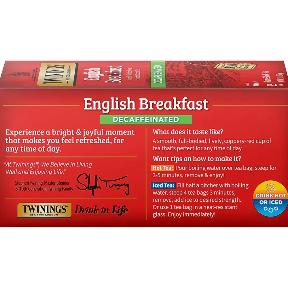Twinings Classic Decaffeinated English Breakfast Tea, 25/Box (TNA51727)