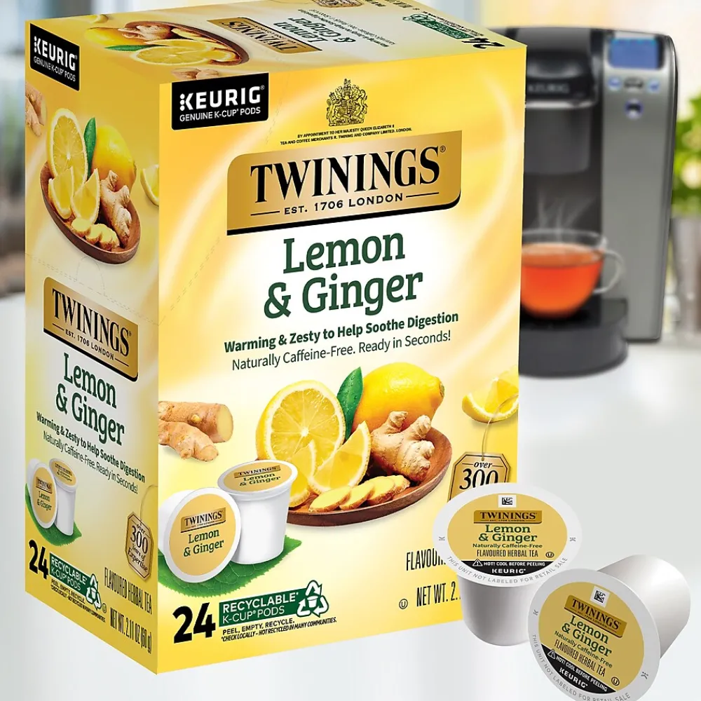 Twinings Lemon & Ginger Herbal Tea, Keurig® K-Cup® Pods, 24/Box (TNA89556)
