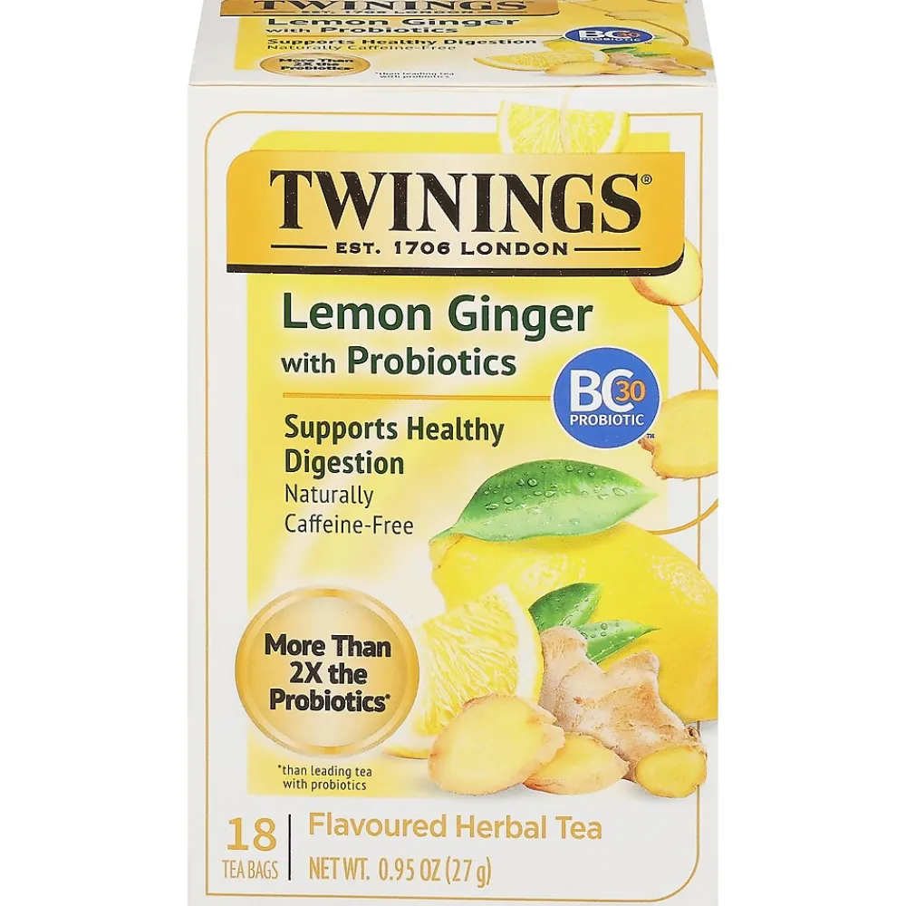 Twinings Probiotics Lemon and Ginger Herbal Tea Bags, 18/Box (F16483)