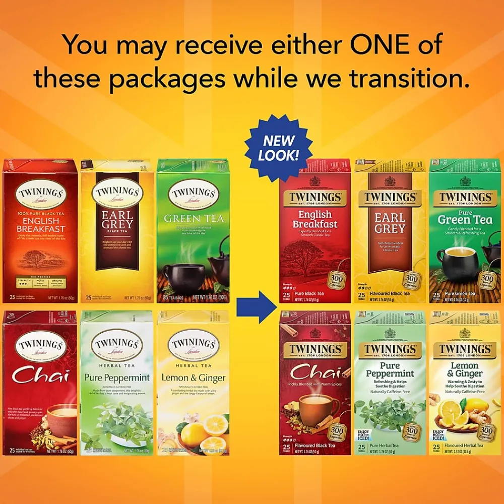 Twinings Variety Pack Assorted Tea Bags, 25 Bags/Box, 6 Boxes/Case (F15485)