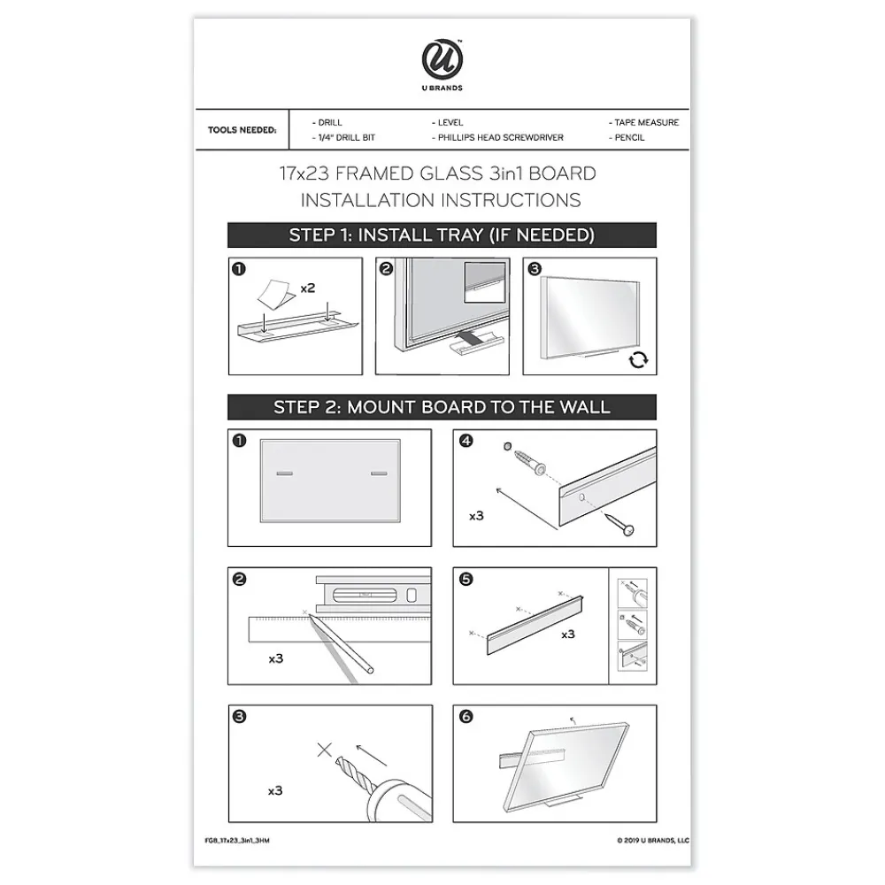 Dry Erase*U Brands Combination Dry-Erase Whiteboard, Aluminum Frame, 2' x 1.5' (3196U00-01)