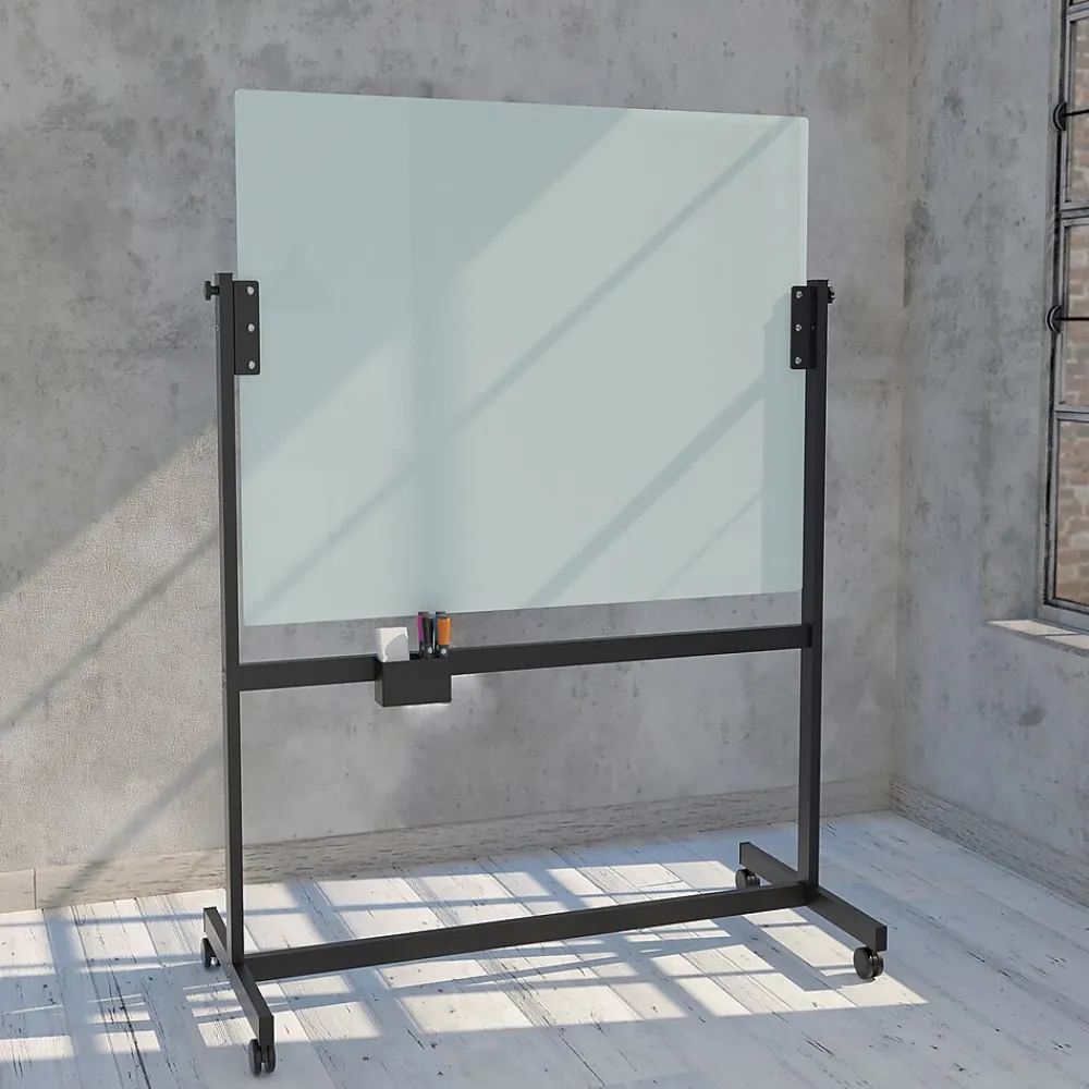 Dry Erase*U Brands Glass Mobile Dry-Erase Whiteboard, 4' x 3' (2914U00-01)