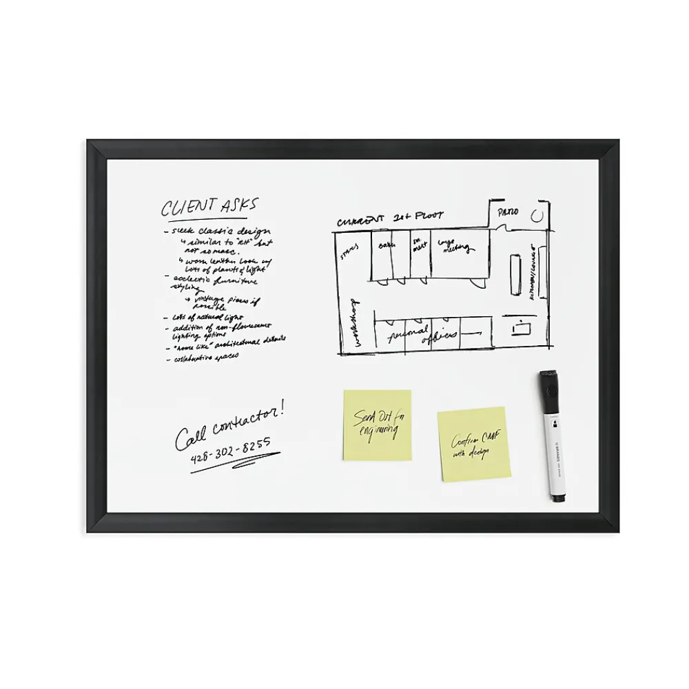 Dry Erase*U Brands Magnetic Dry Erase Whiteboard, Black MDF Frame, 23" x 17" (307U00-01)