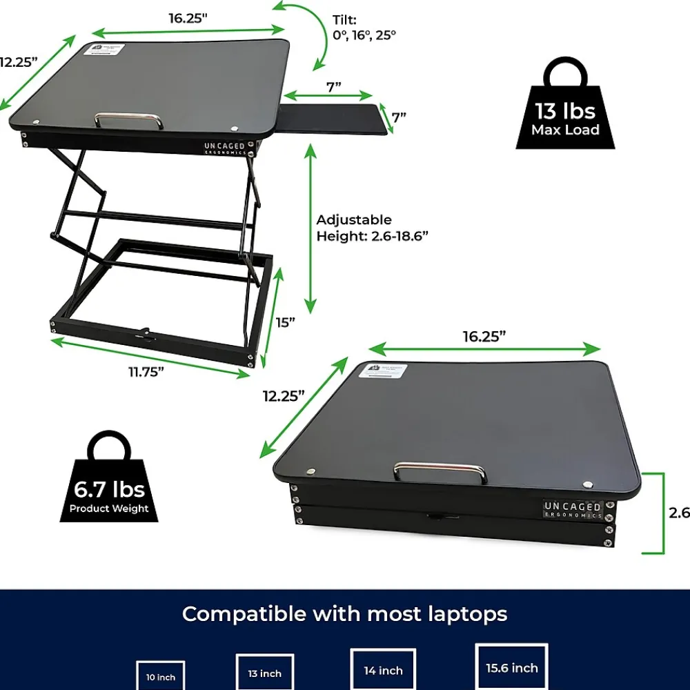 CD4 16.25" x 12.25" Metal Laptop Stand, Black (CD4-b)<Uncaged Ergonomics Outlet