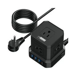 Uncaged Ergonomics Cube 5-Outlet 4-USB Port Surge Protector, 10', Black (PC-b-c)