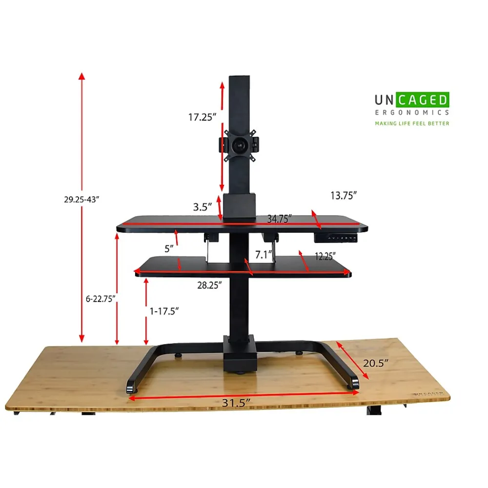 Standing Desks*Uncaged Ergonomics Electric Standing Desk Conversion Powered Sit to Stand Converter, Black (ESDC-b)