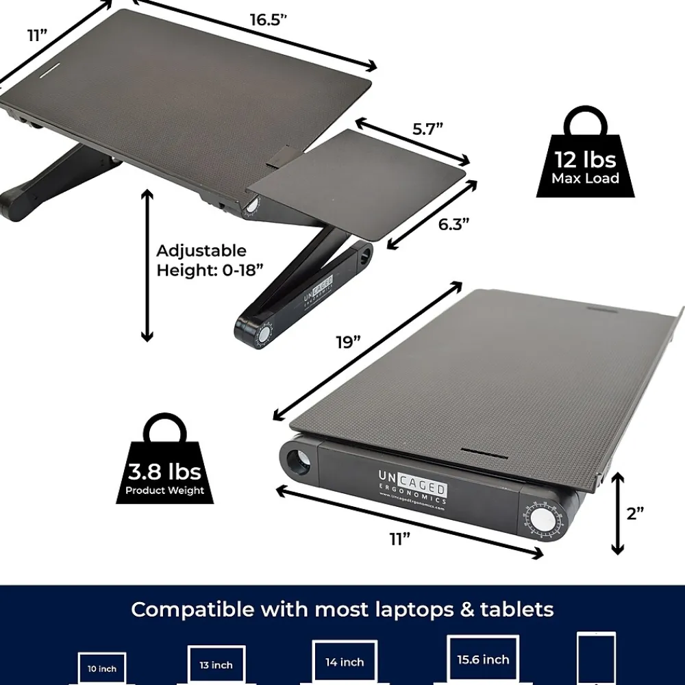 Uncaged Ergonomics Best 16.5" x 11" Aluminum Laptop Stand, Black (WEBLS-b)<WORKEZ Clearance