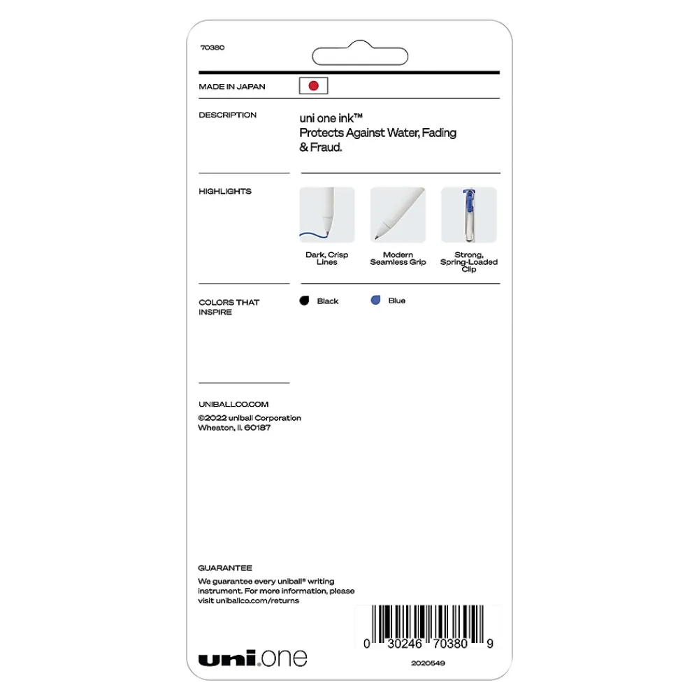 Pens|uni-ball uni one Retractable Gel Pens, Medium Point, 0.7mm, Black/Blue Ink, 5/Pack (70380)