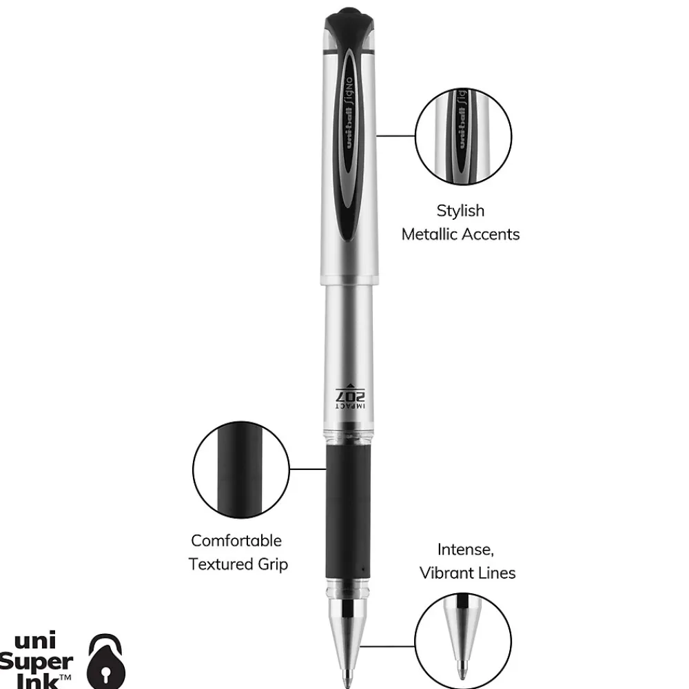 Pens|uni-ball 207 Impact Gel Pens, Bold Point, Black Ink, Dozen (65800)