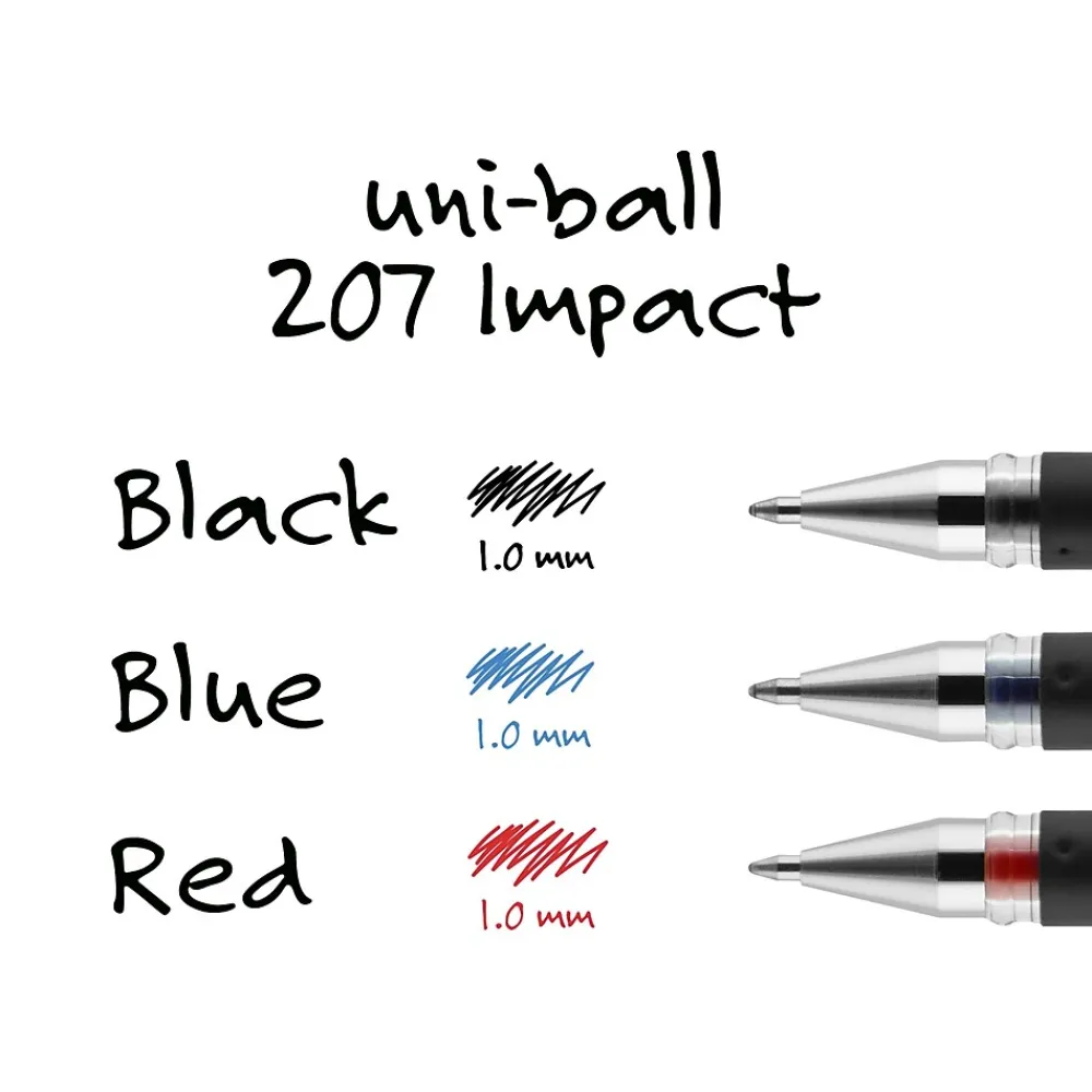 Pens|uni-ball 207 Impact Gel Pens, Bold Point, Black Ink, Dozen (65800)
