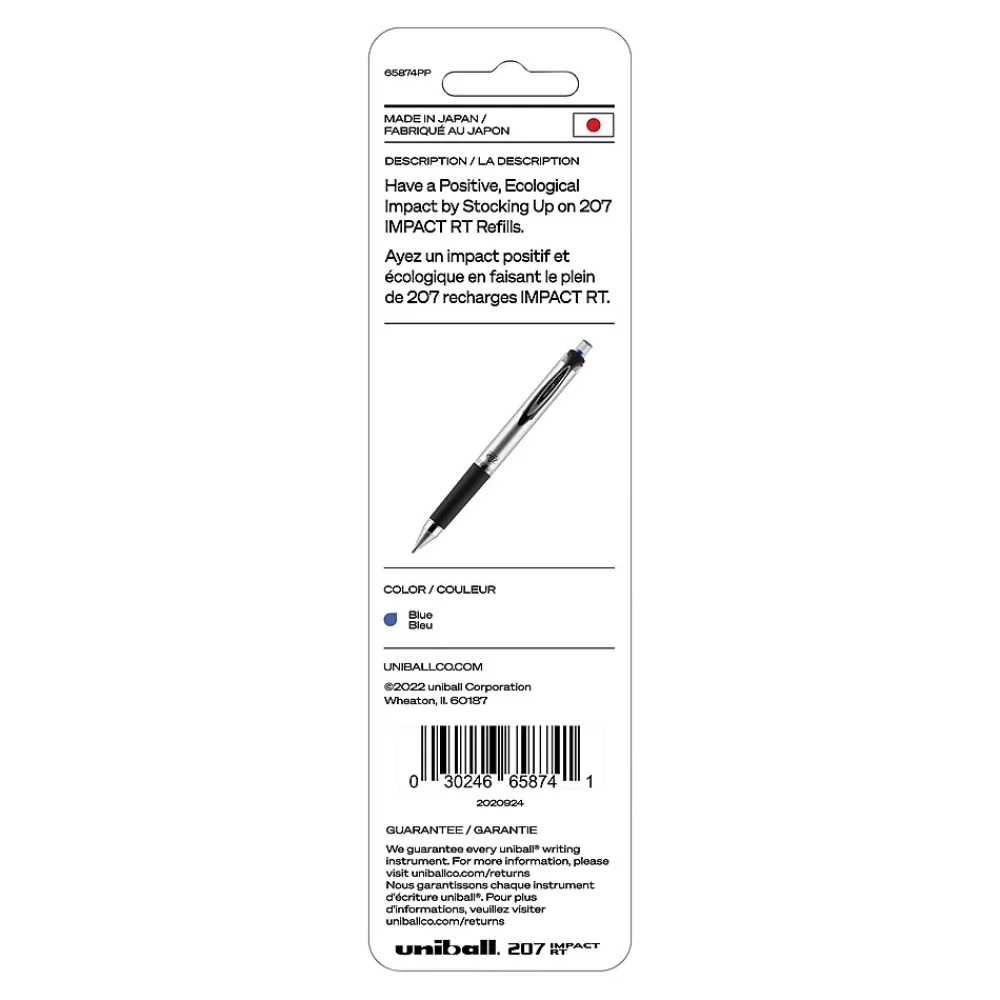 Pens|uni-ball 207 Impact RT Gel-Ink Pen Refill, Bold Tip, Blue Ink, 2/Pack (65874PP)