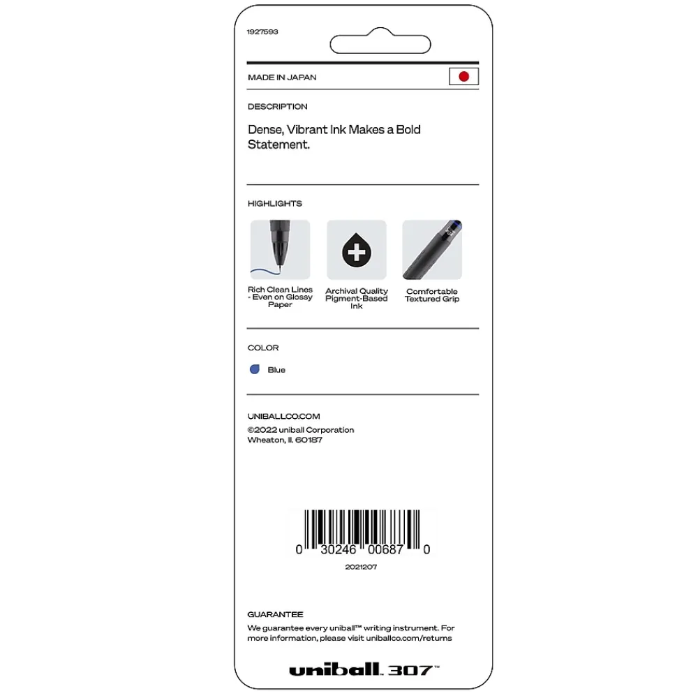 Pens|uni-ball uniball 307 Retractable Gel Pens, Medium Point, 0.7mm, Blue Ink, 3/Pack (1927593)