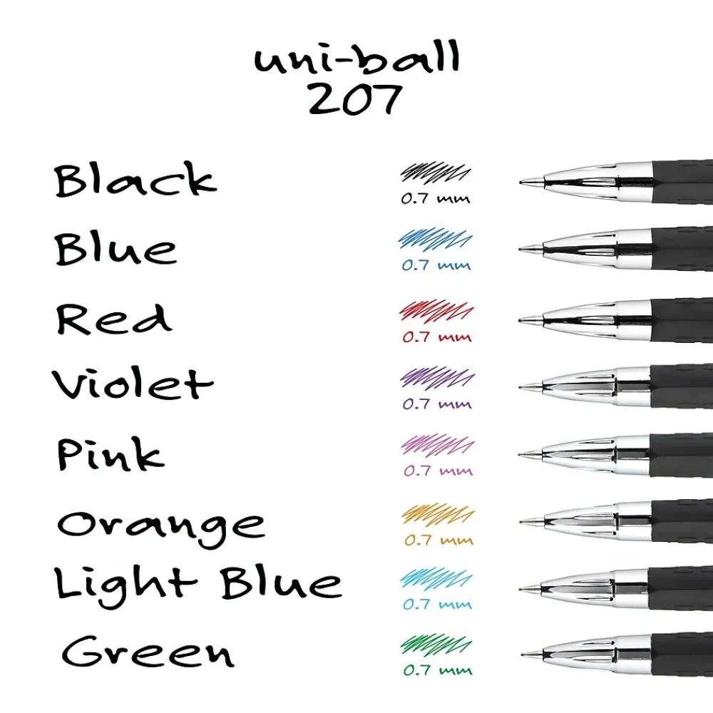 Pens|uni-ball 207 Retractable Gel Pens, Medium Point, 0.7mm, Black Ink, 8/Pack (1756584)