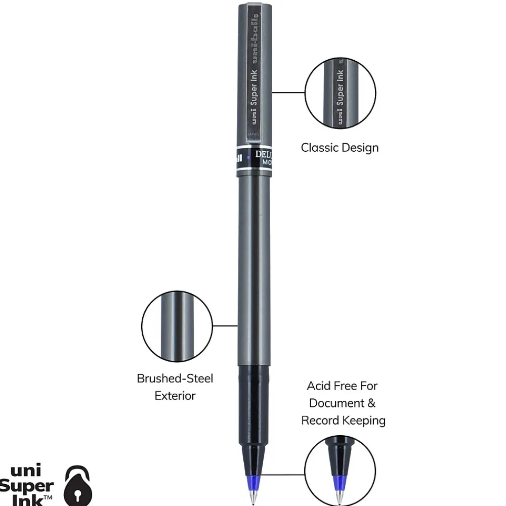 Pens|uni-ball Deluxe Rollerball Pens, Micro Point, Blue Ink, 12/Pack (60027)