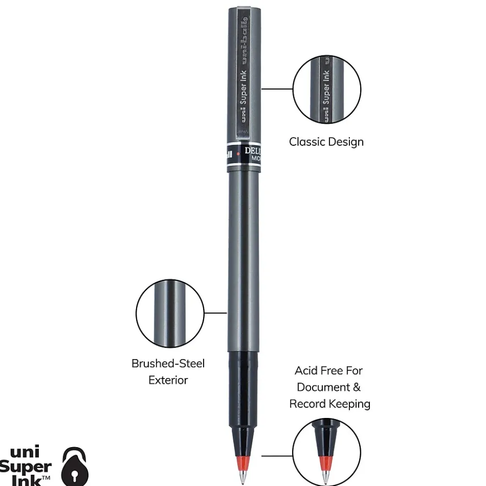 Pens|uni-ball uniball Deluxe Rollerball Pen, Micro Point, 0.5mm, Red Ink (60026)