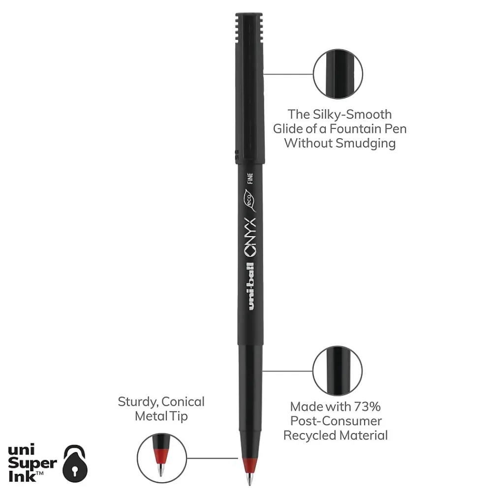 Pens|uni-ball uniball Onyx Rollerball Pen, Fine Point, 0.7mm, Red Ink, Dozen (60144)