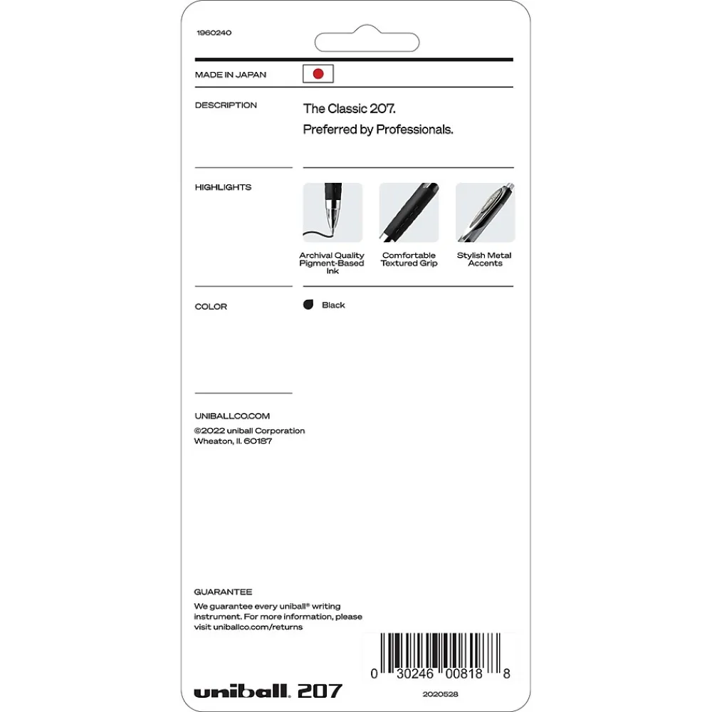 Pens|uni-ball Signo 207 Retractable Gel Pen, Fine Point, Black Ink, 5/Pack (1960240)