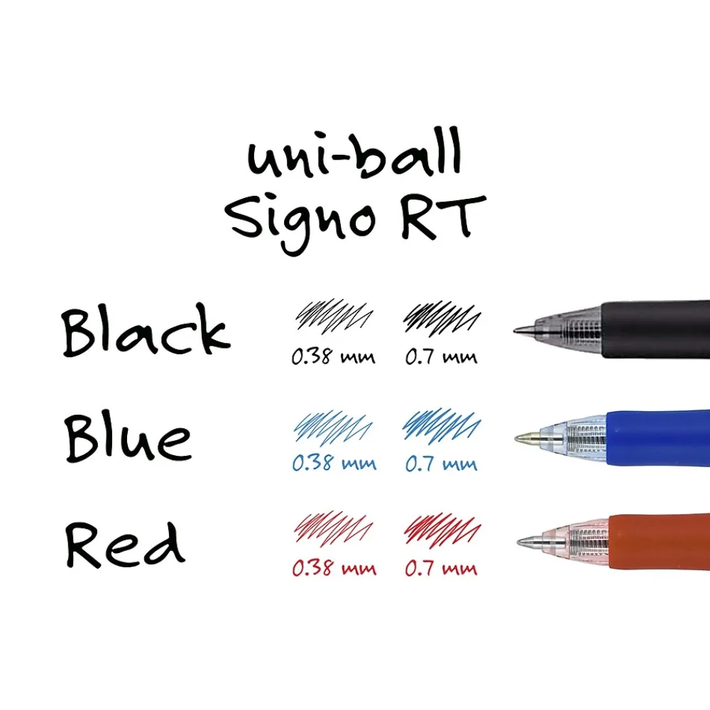 Pens|uni-ball uniball Signo RT Gel Pens, Medium Point, 0.7mm, Black Ink, Dozen (65940)